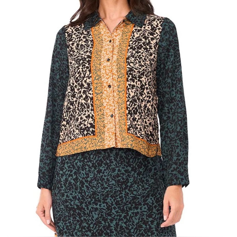 Vince Camuto Black and Orange Patterned Button Down Shirt